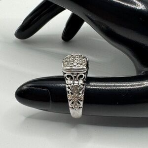 Vintage-Style Sterling Silver Ring with Pave Setting - Size 7